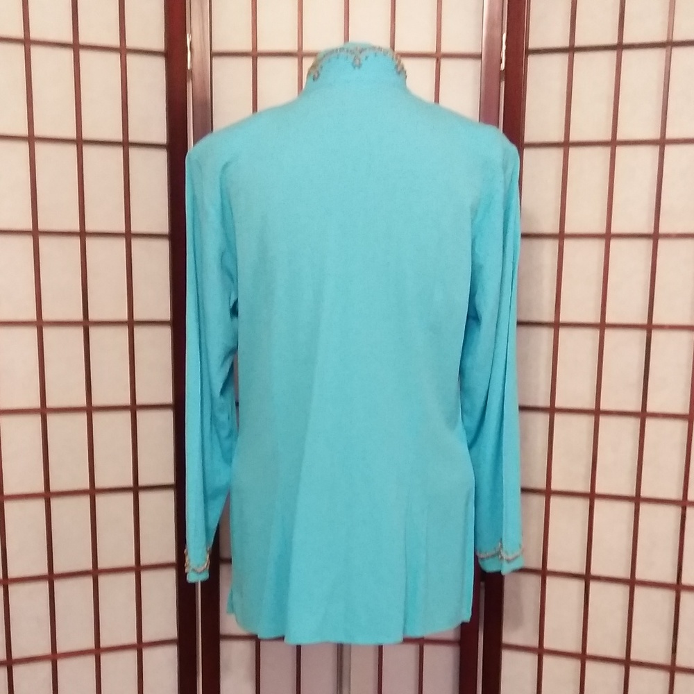 3/$15 CLOSET CLOSING TURQUOISE BEADED BLOUSE - Picture 6 of 7